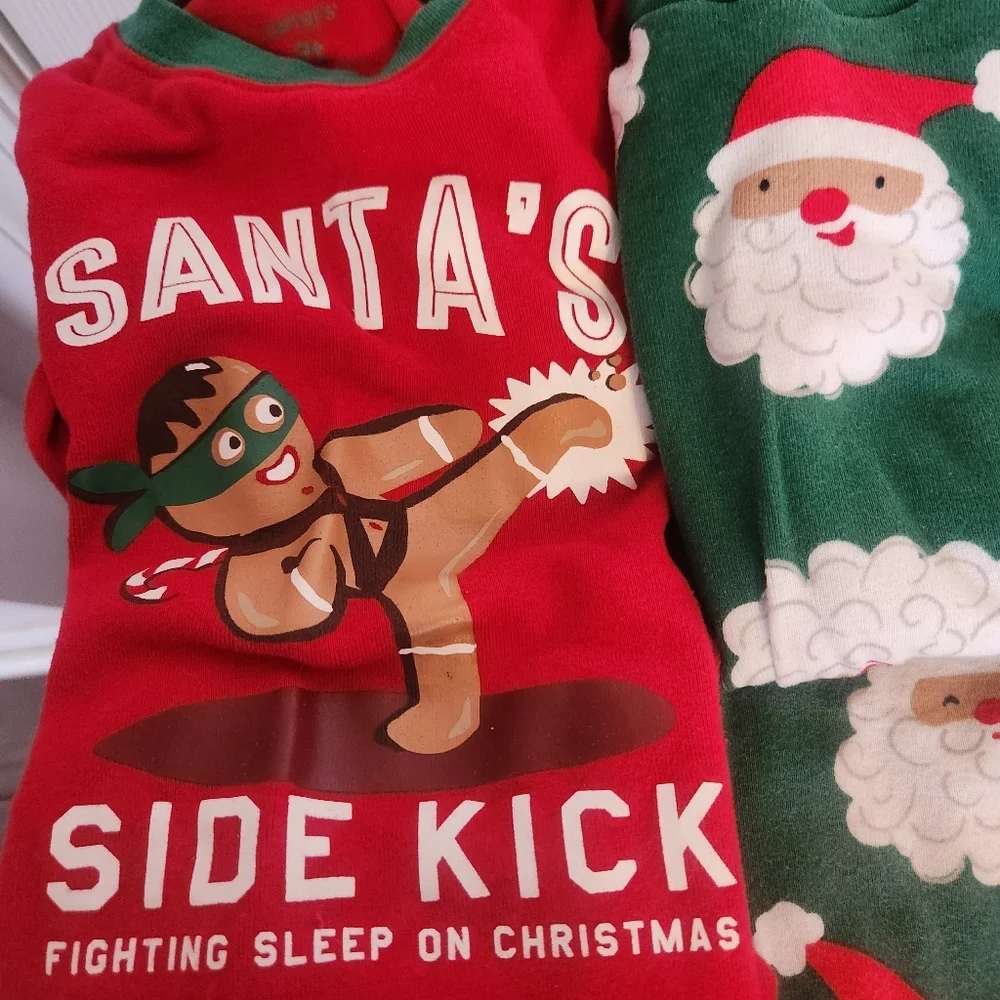 Lot of 3 Pair 100% Cotton 2PC Sets Long Sleeve/Pants Christmas Pajamas Unisex 2T